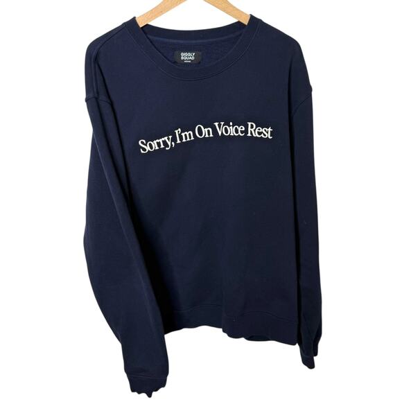 Giggly Squad Sorry I'm On Voice Rest Fleece Pullover Sweater Navy Medium - Picture 3 of 7